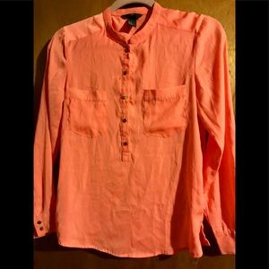 Coral silk long sleeve blouse